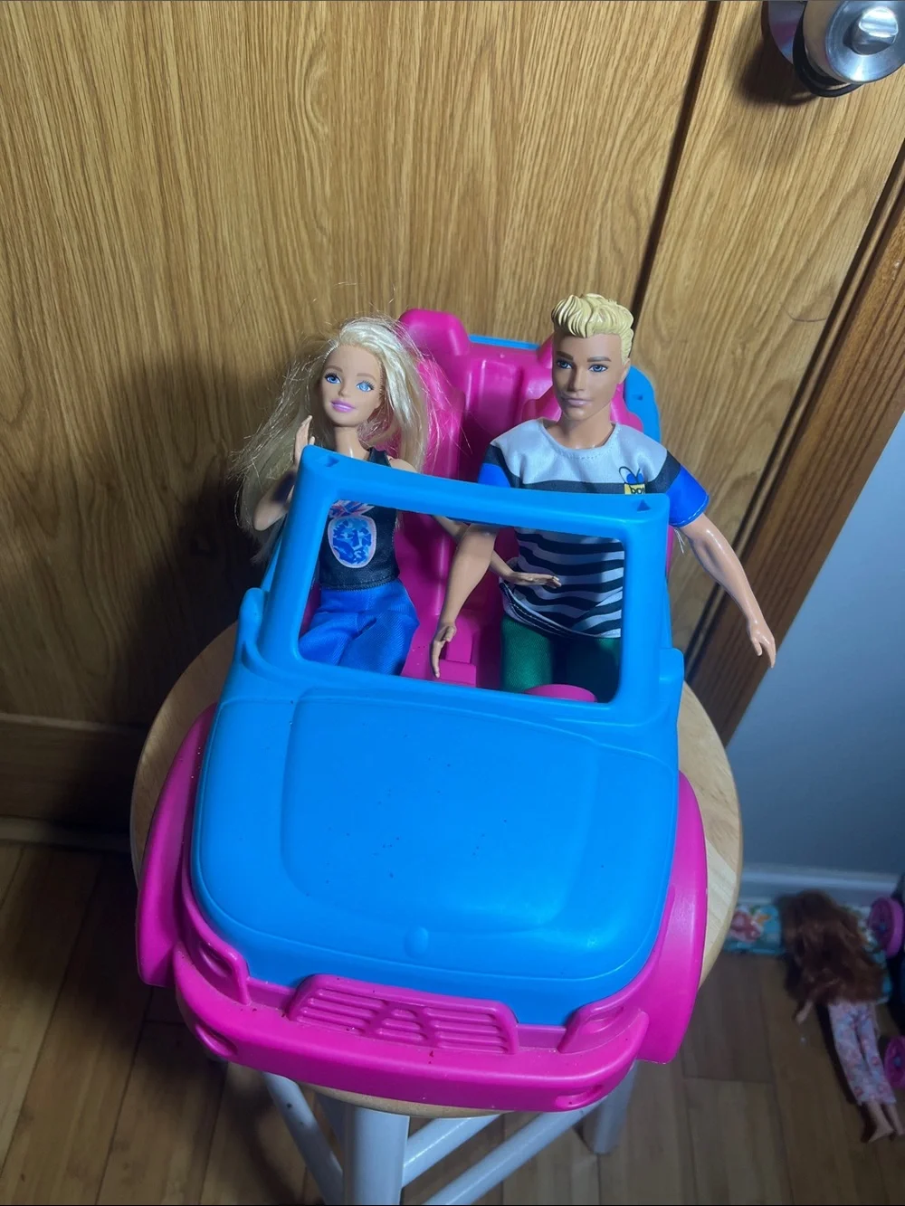 Barbie Blue and Pink Convertible with Blonde Barbie & Ken Dolls